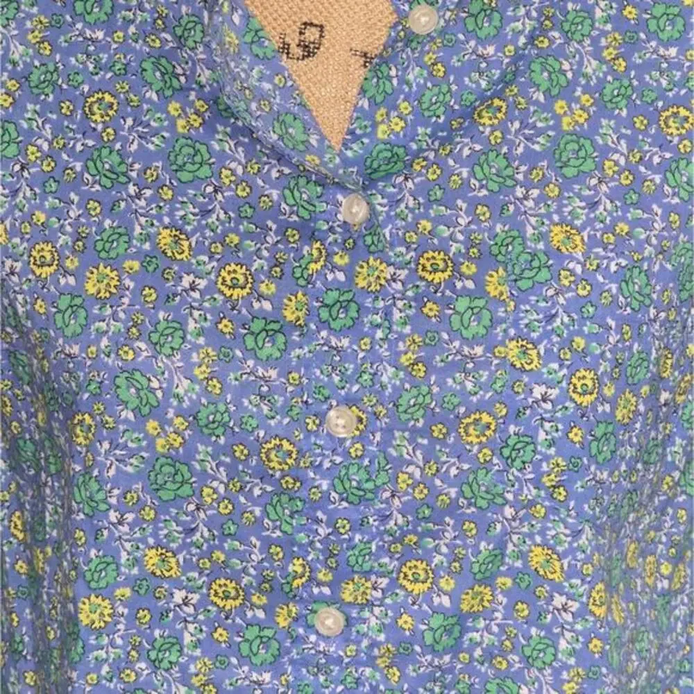 J. Crew‎ Blue Yellow Ditsy Floral Button-Up Shirt Women's Size Medium